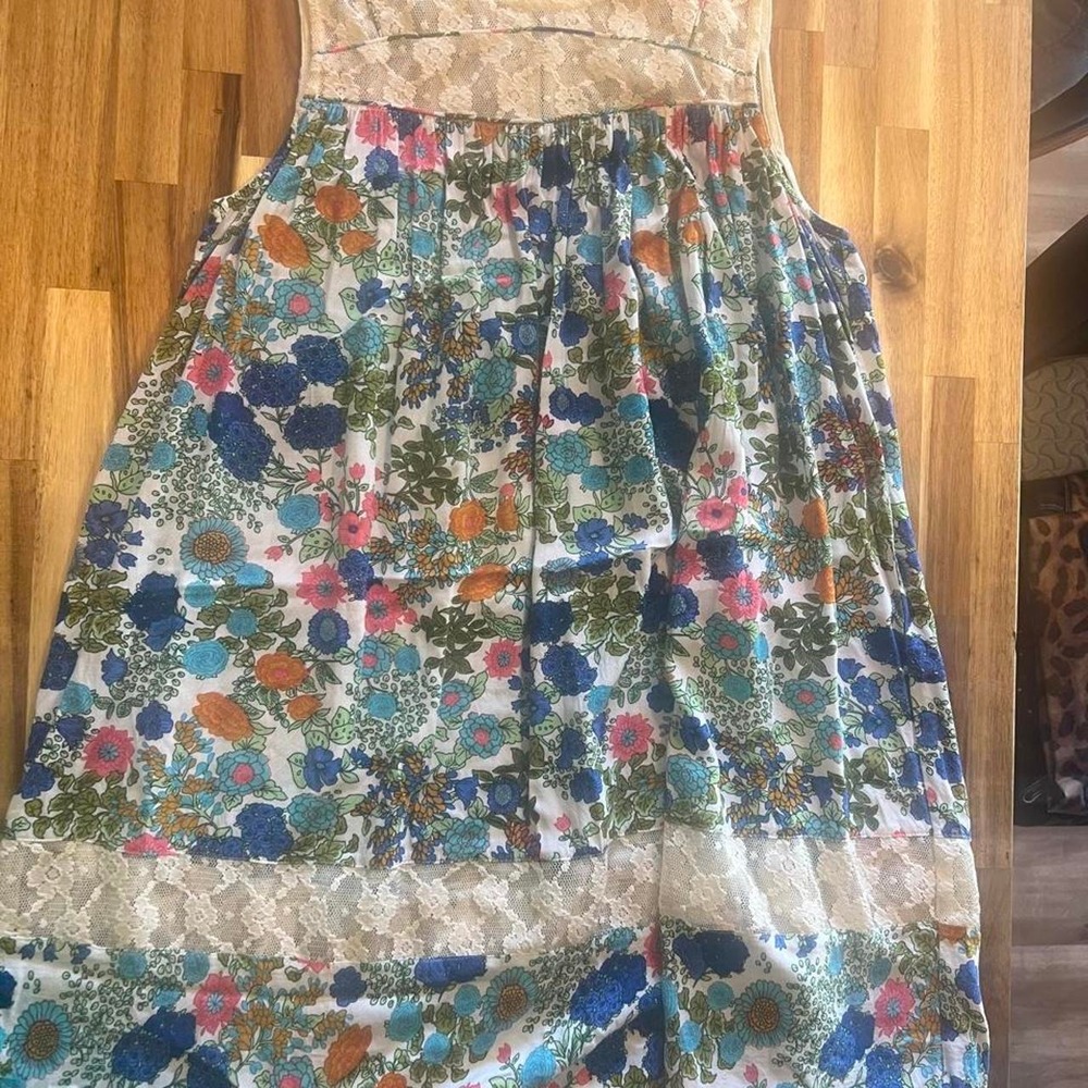 Umgee Floral Sleeveless Dress with Lace Trim Multi Color Summer Boutique Size S
